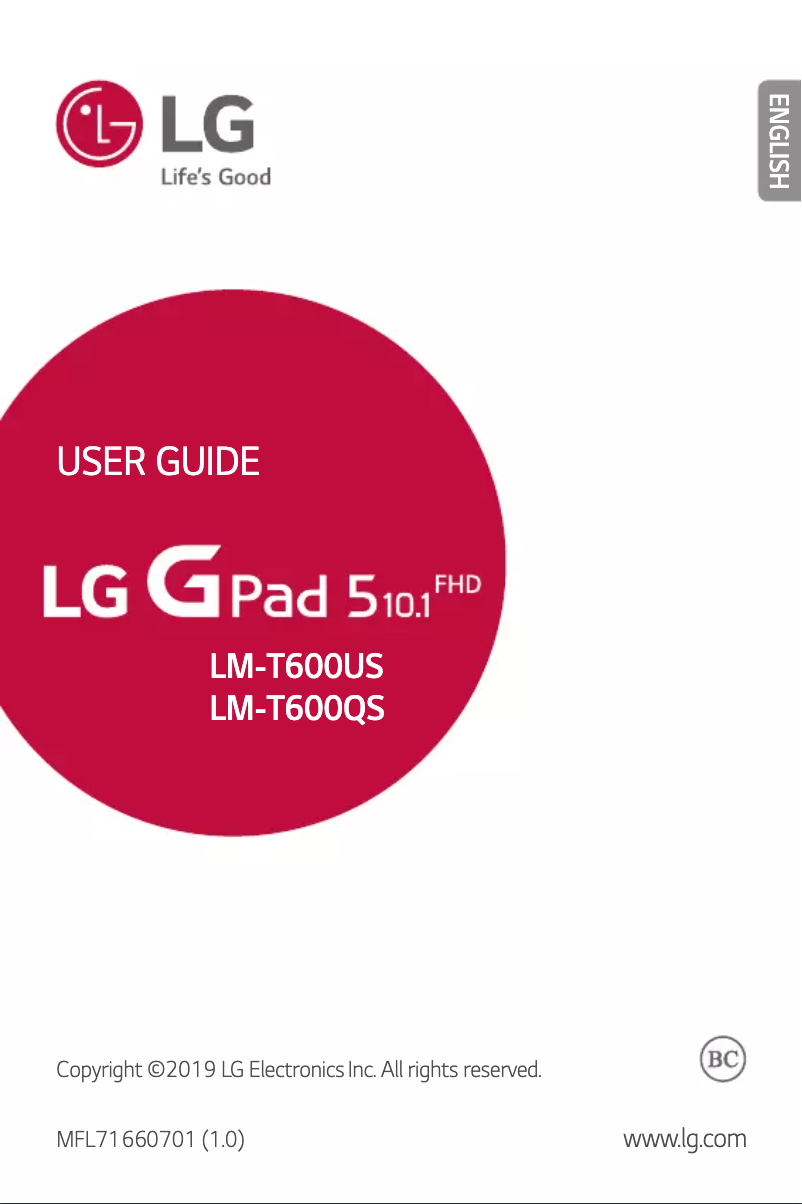 Page n°1 - Manuel utilisateur LG G Pad 5 10.1 FHD