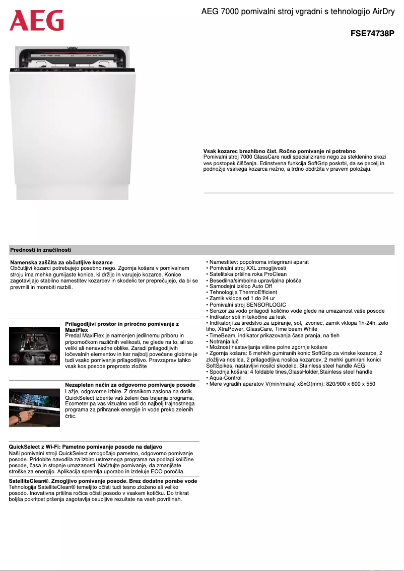 Page 1 de la notice Fiche technique AEG FSE74738P