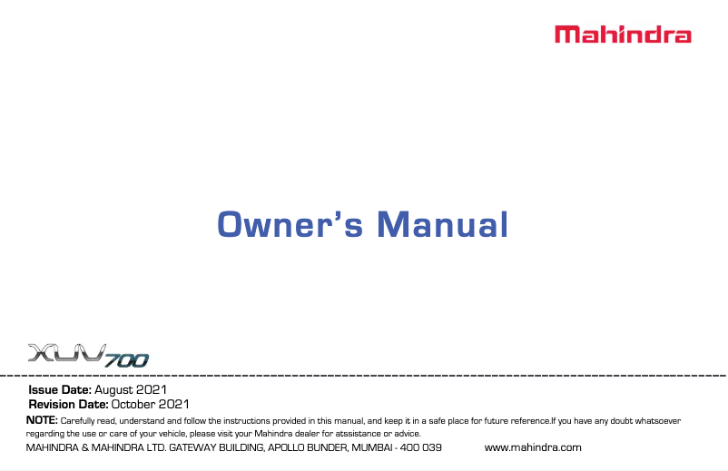 Image de la première page du manuel de l'appareil XUV700