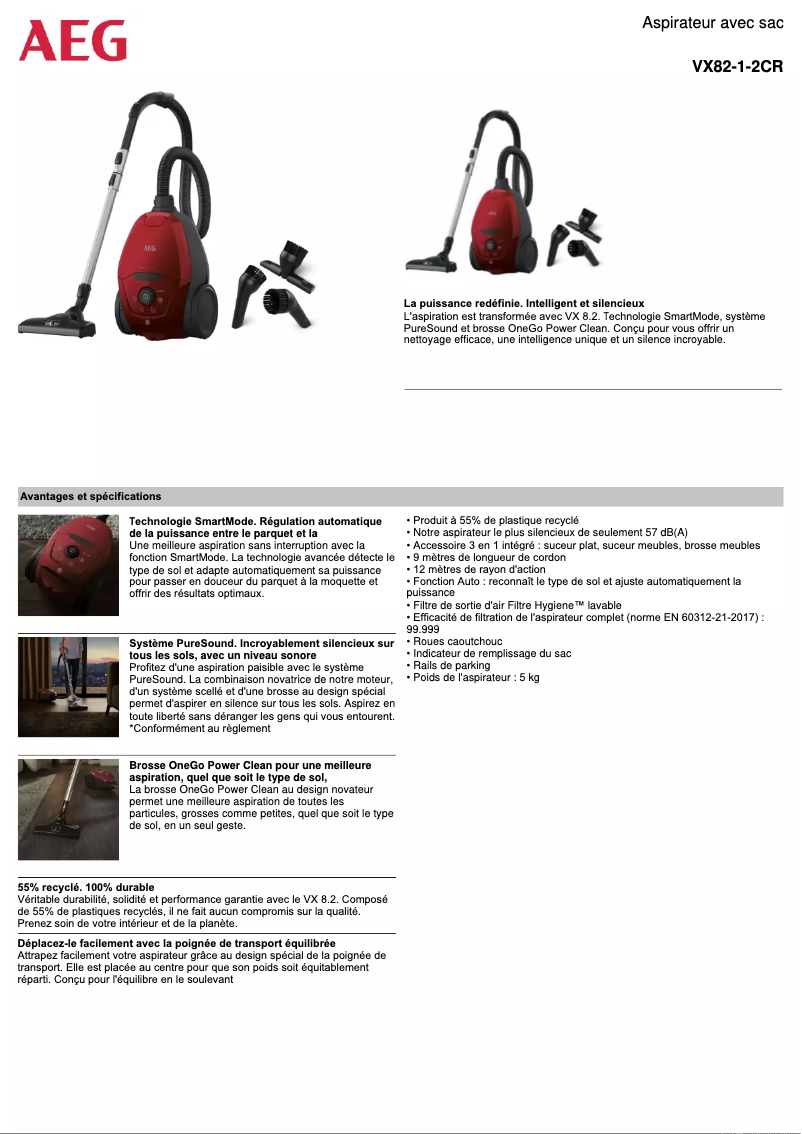 Página 1 del manual Ficha técnica AEG VX8.2 Silence