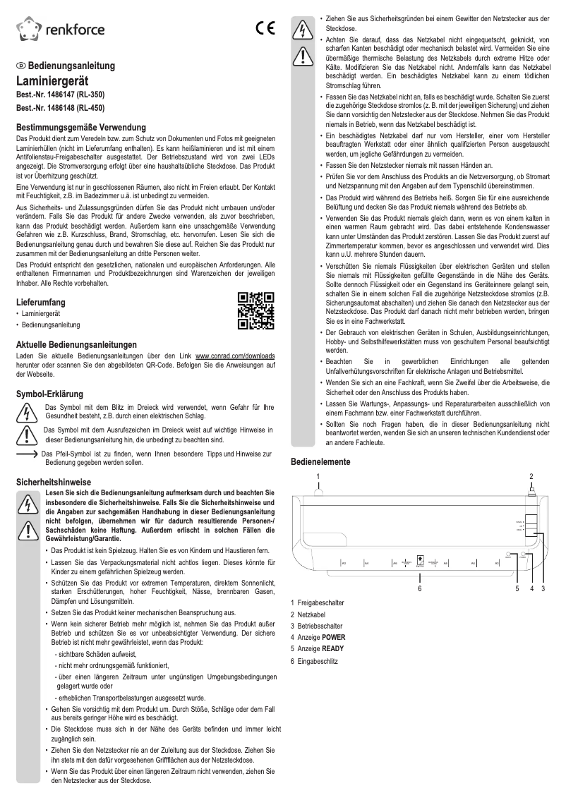 Page 1 de la notice Manuel utilisateur Renkforce RL-350