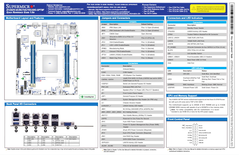 Page n°1 - Guide de démarrage rapide Supermicro X12SDV-20C-SPT8F
