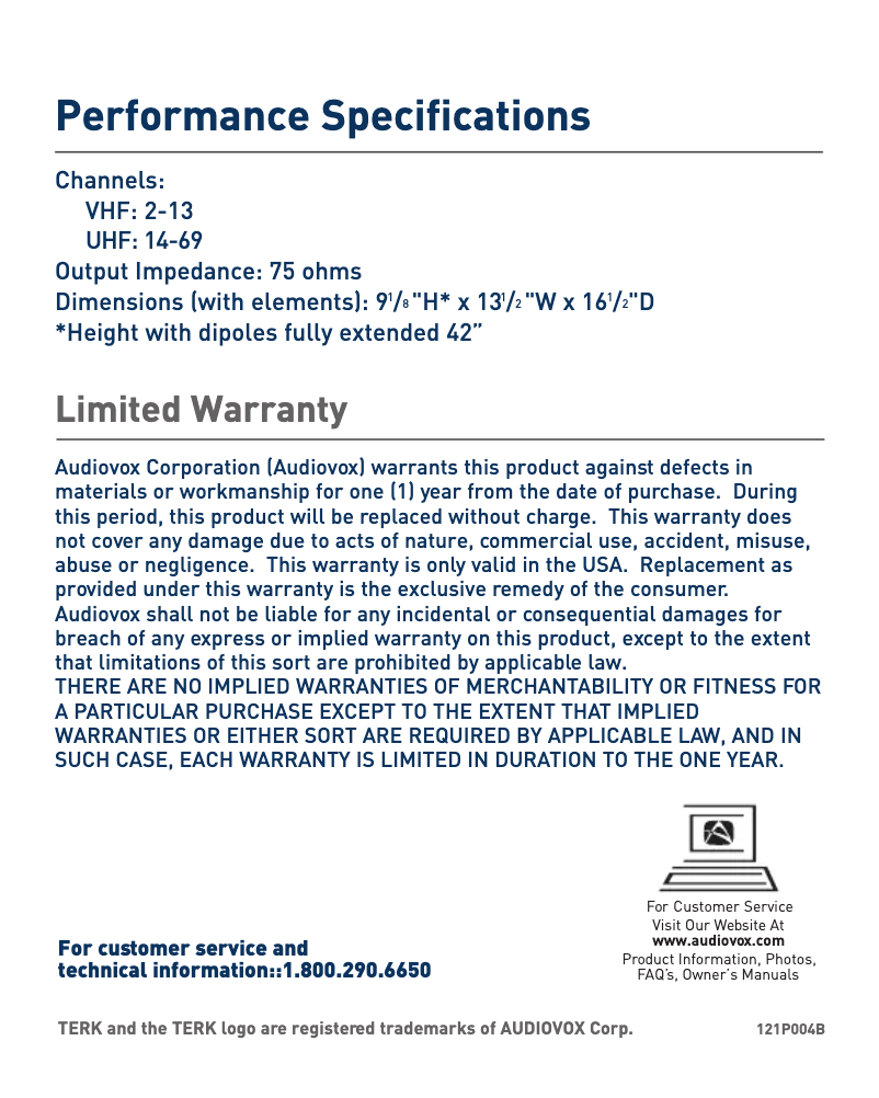 Page 1 de la notice Manuel utilisateur Terk HDTVI