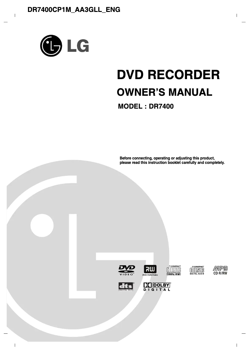Page n°1 - Manuel utilisateur LG DR7400NP2M