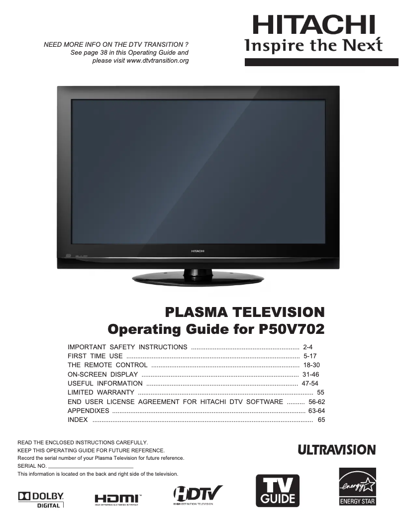Page 1 de la notice Manuel utilisateur Hitachi P50V702