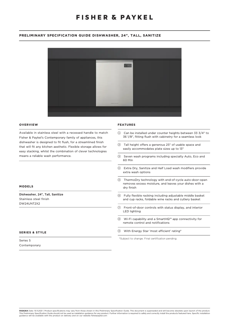 Page n°1 - Fiche technique Fisher & Paykel DW24UNT2X2