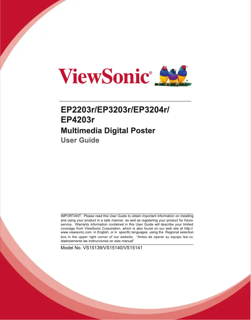 Page 1 de la notice Manuel utilisateur Viewsonic EP4203r