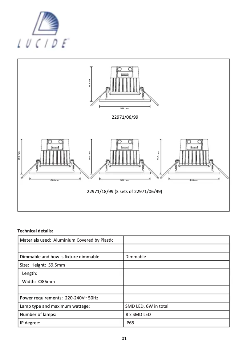 Page 1 de la notice Manuel utilisateur Lucide Inky-Led