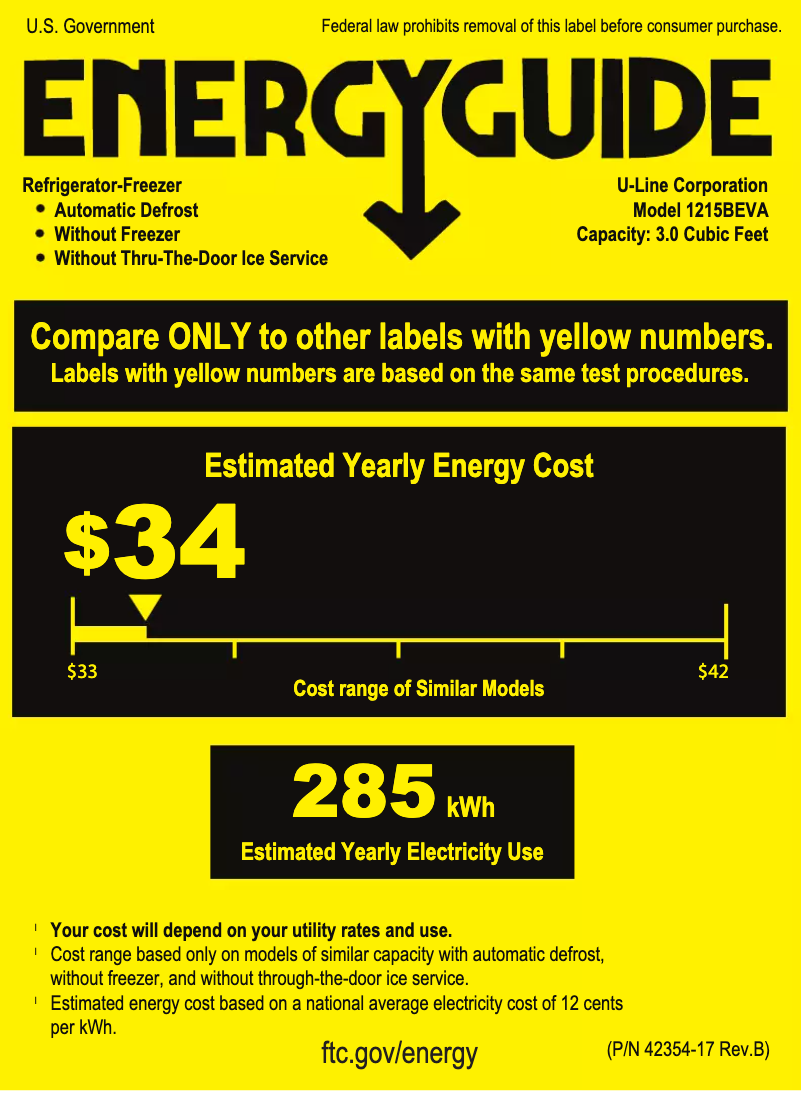 Page n°1 - Label énergétique U-Line U-1215BEVS-00A