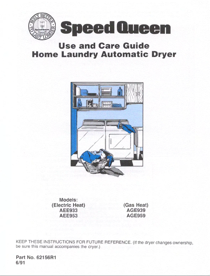 Page n°1 - Manuel utilisateur Speed Queen AGE959W