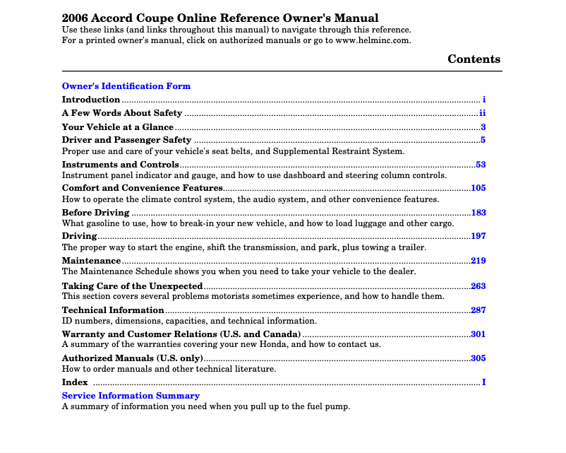 Page 1 de la notice Manuel utilisateur Honda Accord Sedan (2006)