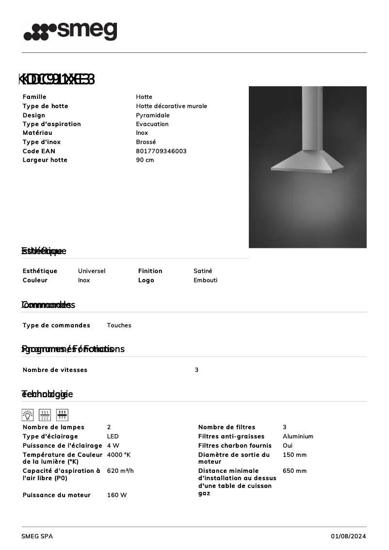 Page n°1 - Fiche technique Smeg KDC91XE3