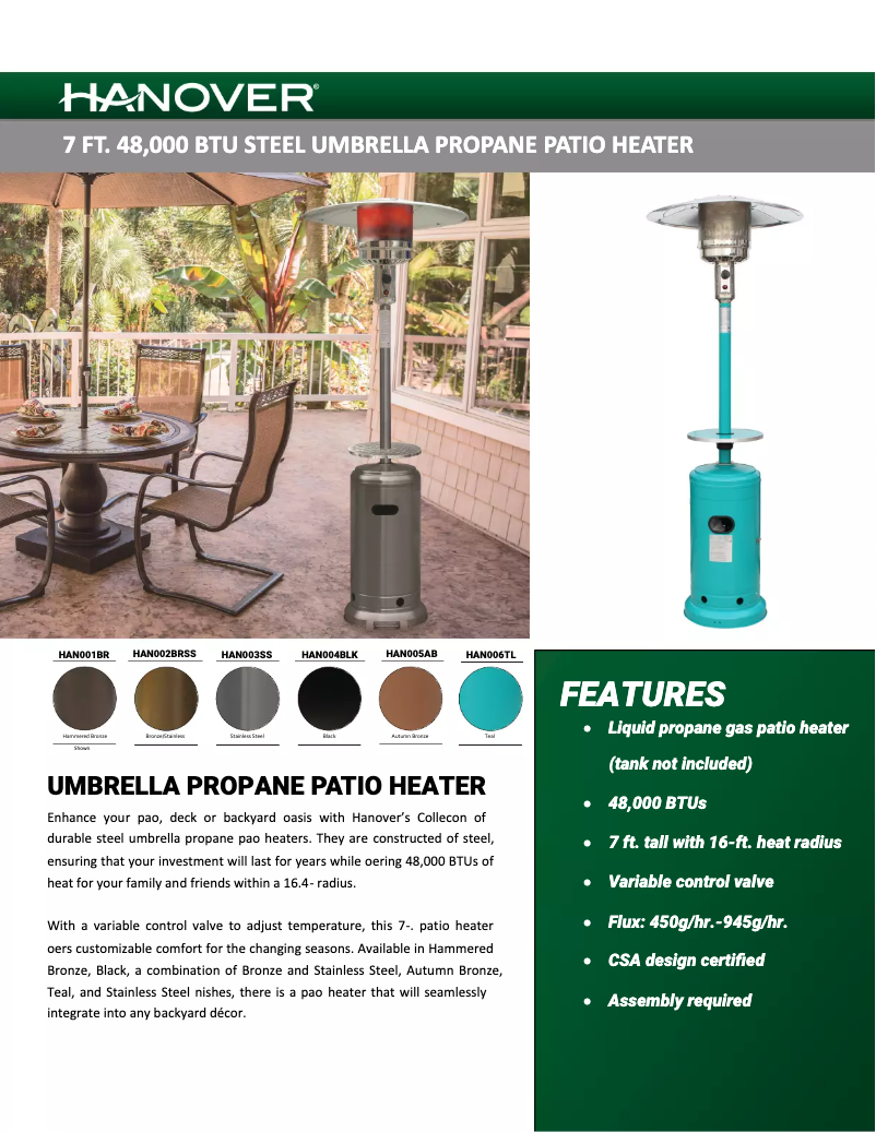 Page 1 de la notice Fiche technique Hanover HAN002BRSS