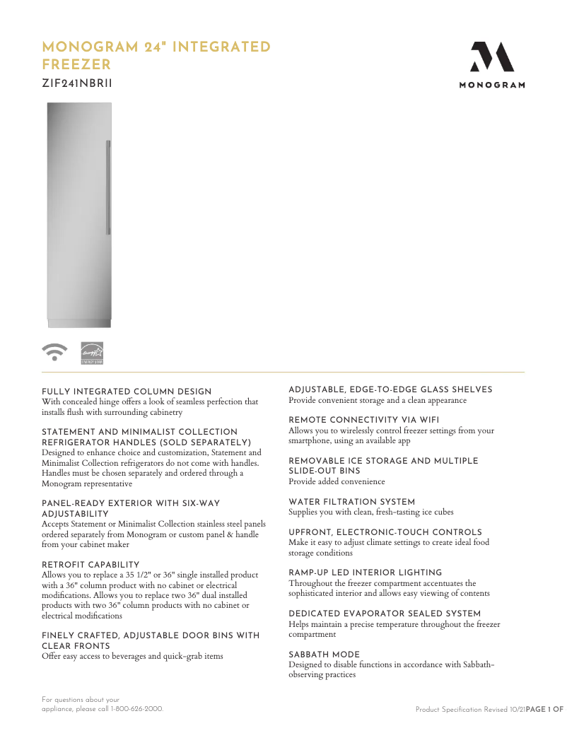 Page n°1 - Fiche technique Monogram ZIF241NBRII