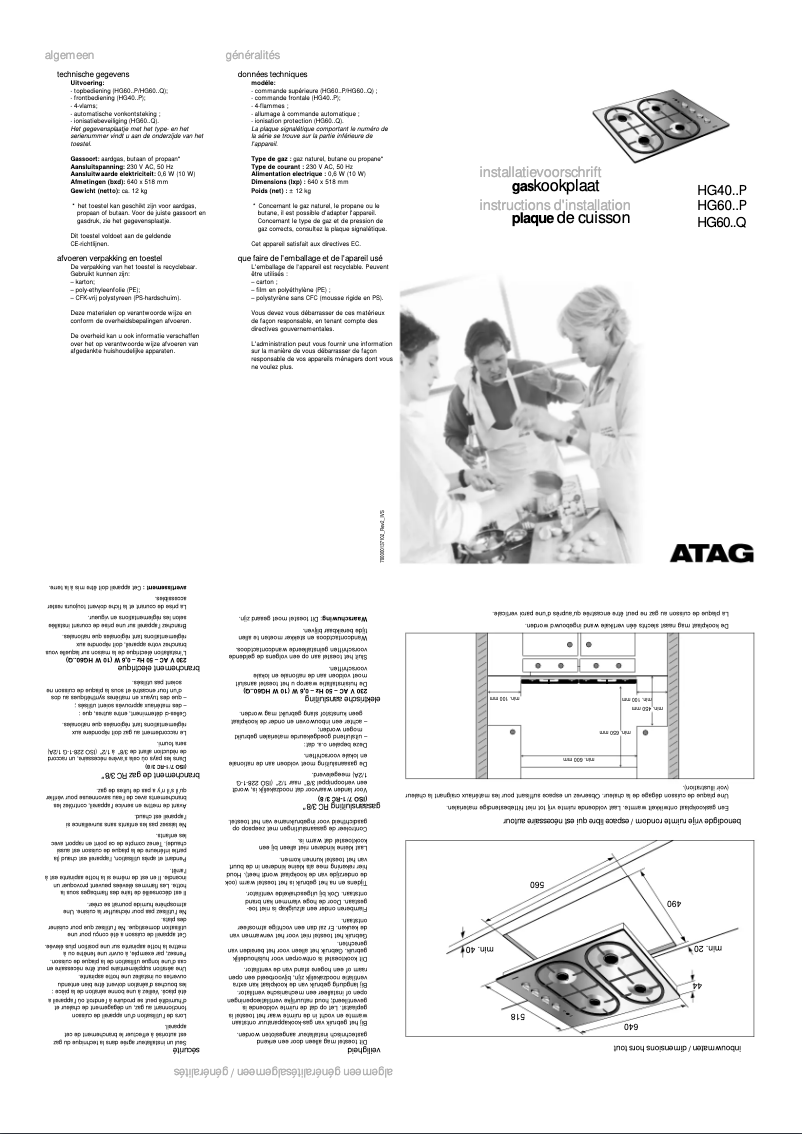 Page 1 de la notice Guide d'installation Atag HG4024PA20BE