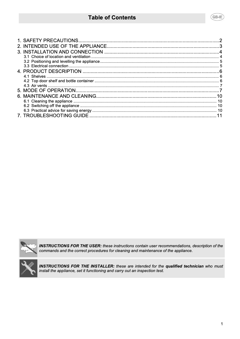 Page 1 de la notice Manuel utilisateur Smeg FAB5RCR5AU