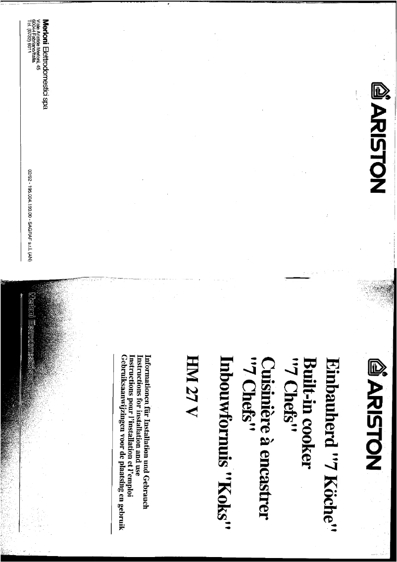 Page n°1 - Manuel utilisateur Ariston Thermo HM 27 V