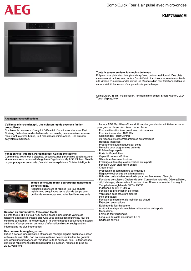 Página 1 del manual Ficha técnica AEG KMF768080M