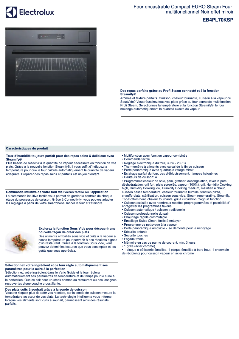 Page n°1 - Fiche technique Electrolux EB4PL70KSP