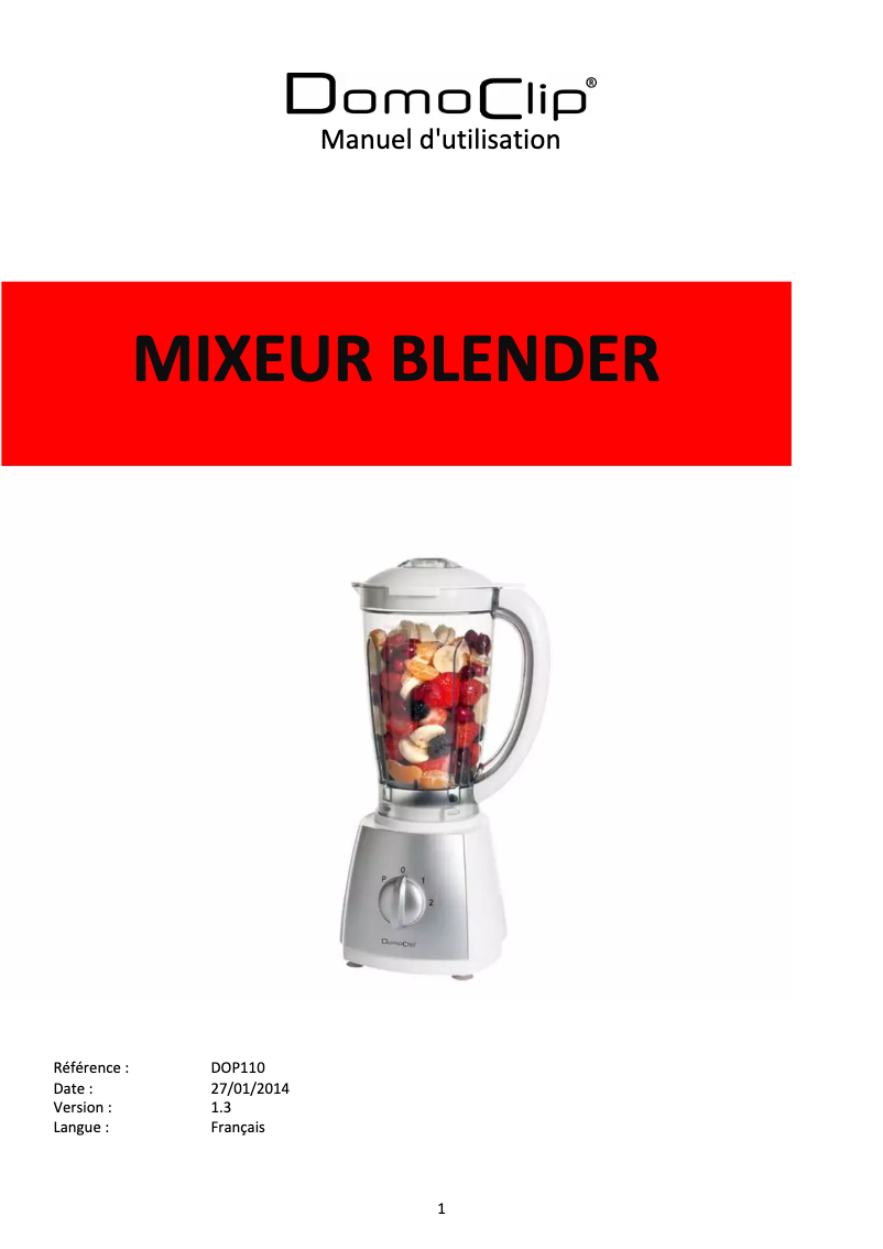 Page 1 de la notice Manuel utilisateur Domoclip DOP110