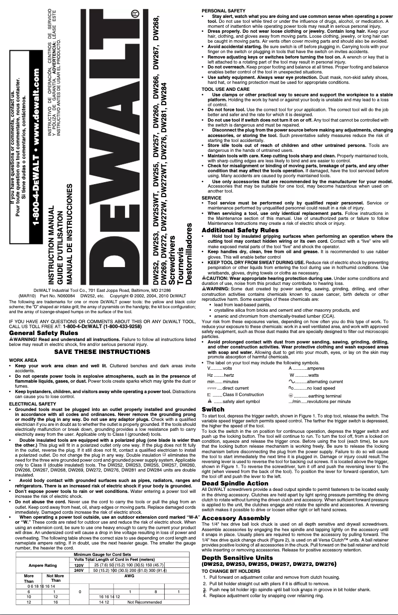 Page 1 de la notice Manuel utilisateur DeWalt DW253WT