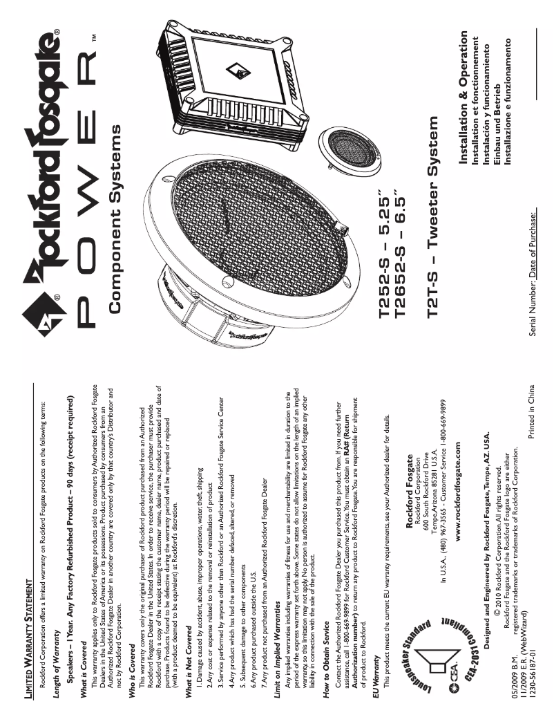 Página 1 del manual Manual de uso y mantenimiento Rockford Fosgate Power T252-S
