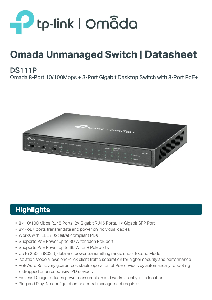Imagen de la primera página del manual del dispositivo Omada DS111P