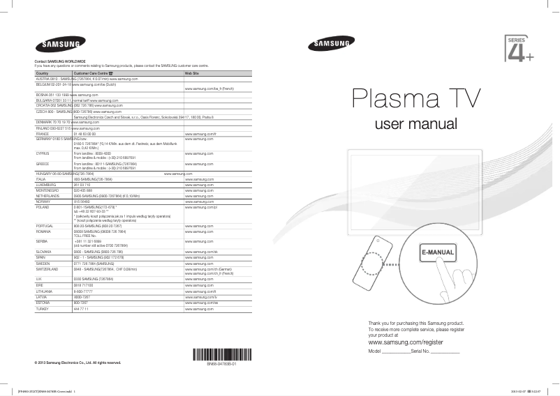 Page 1 de la notice Manuel utilisateur Samsung PS43F4900AW
