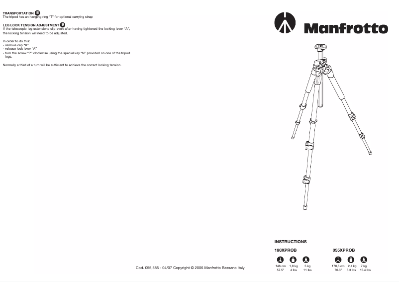 Page n°1 - Manuel utilisateur Manfrotto 190XPROB