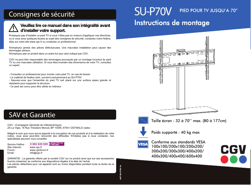 Image de la première page du manuel de l'appareil SU-P70V