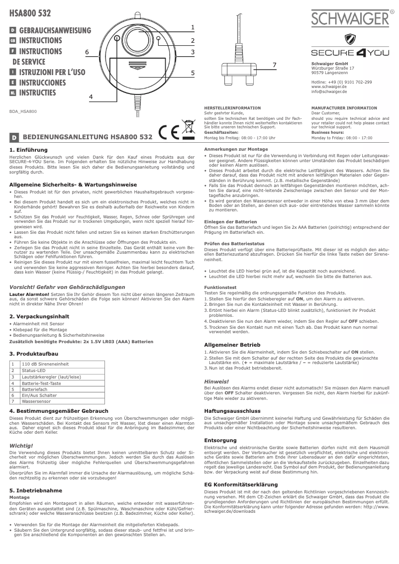 Page 1 de la notice Manuel utilisateur Schwaiger HSA800 532