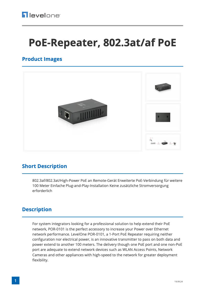 Page n°1 - Fiche technique LevelOne POR-0101