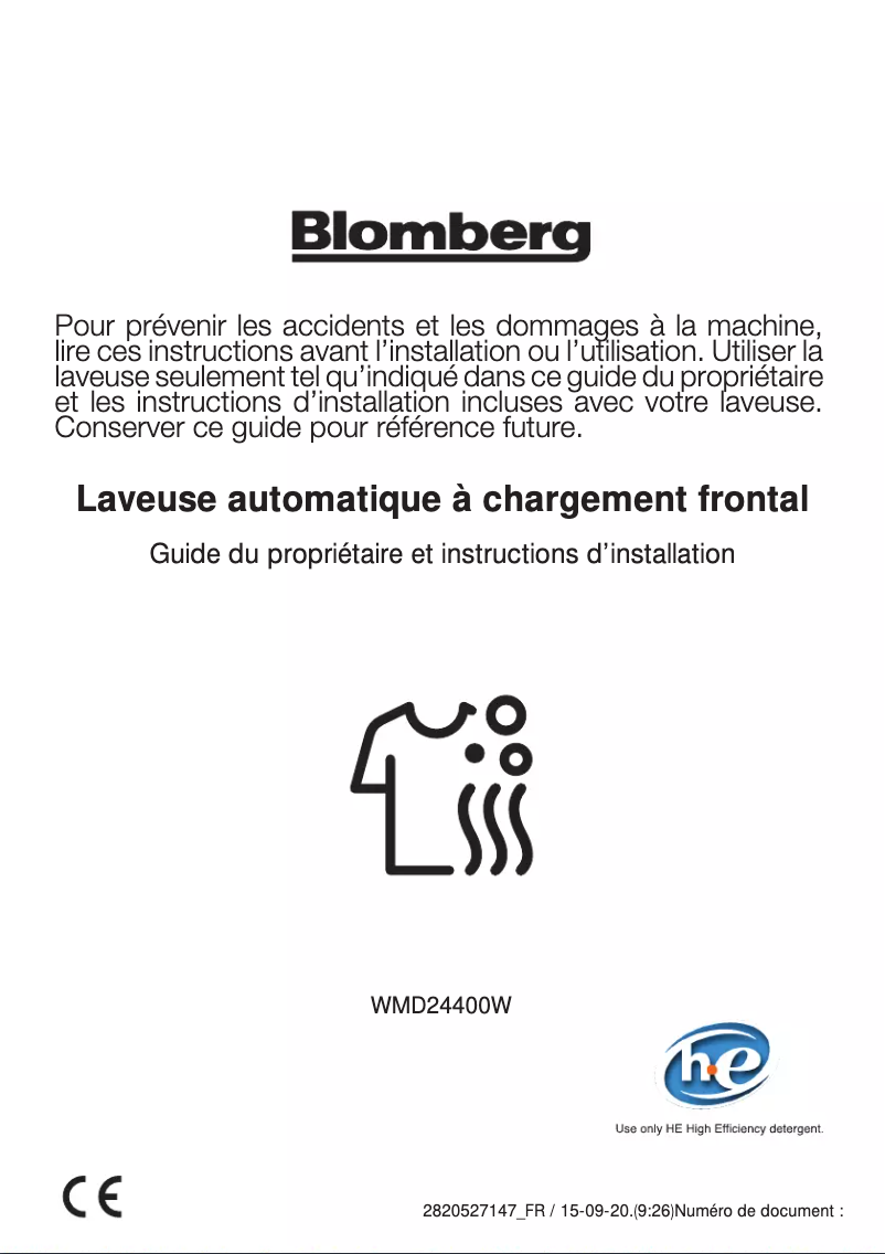 Page 1 de la notice Manuel utilisateur Blomberg WMD24400W