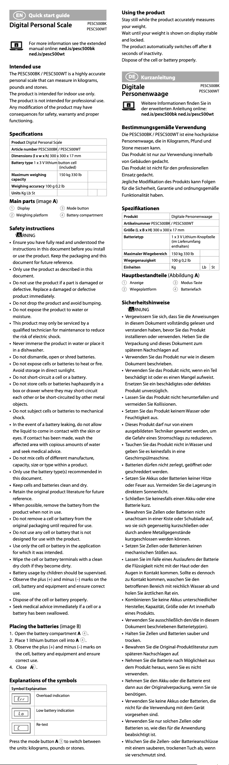 Image de la première page du manuel de l'appareil PESC500BK