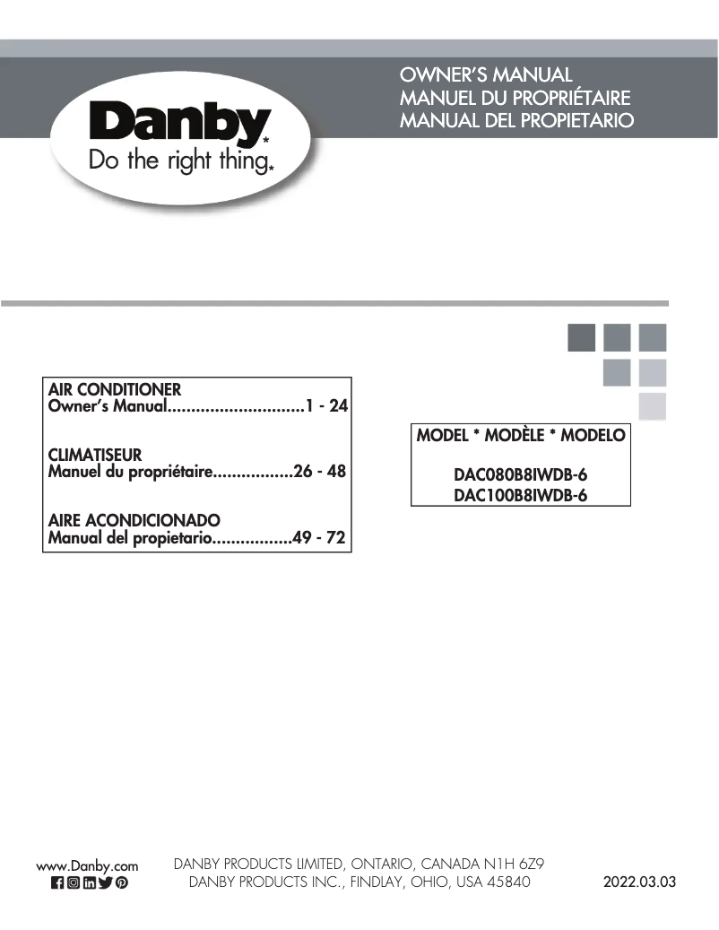 Page 1 de la notice Manuel utilisateur Danby DAC080B8IWDB-6