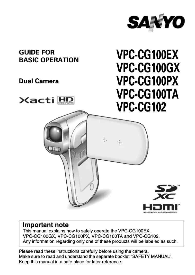 Page 1 de la notice Manuel utilisateur Sanyo Xacti VPC-CG10