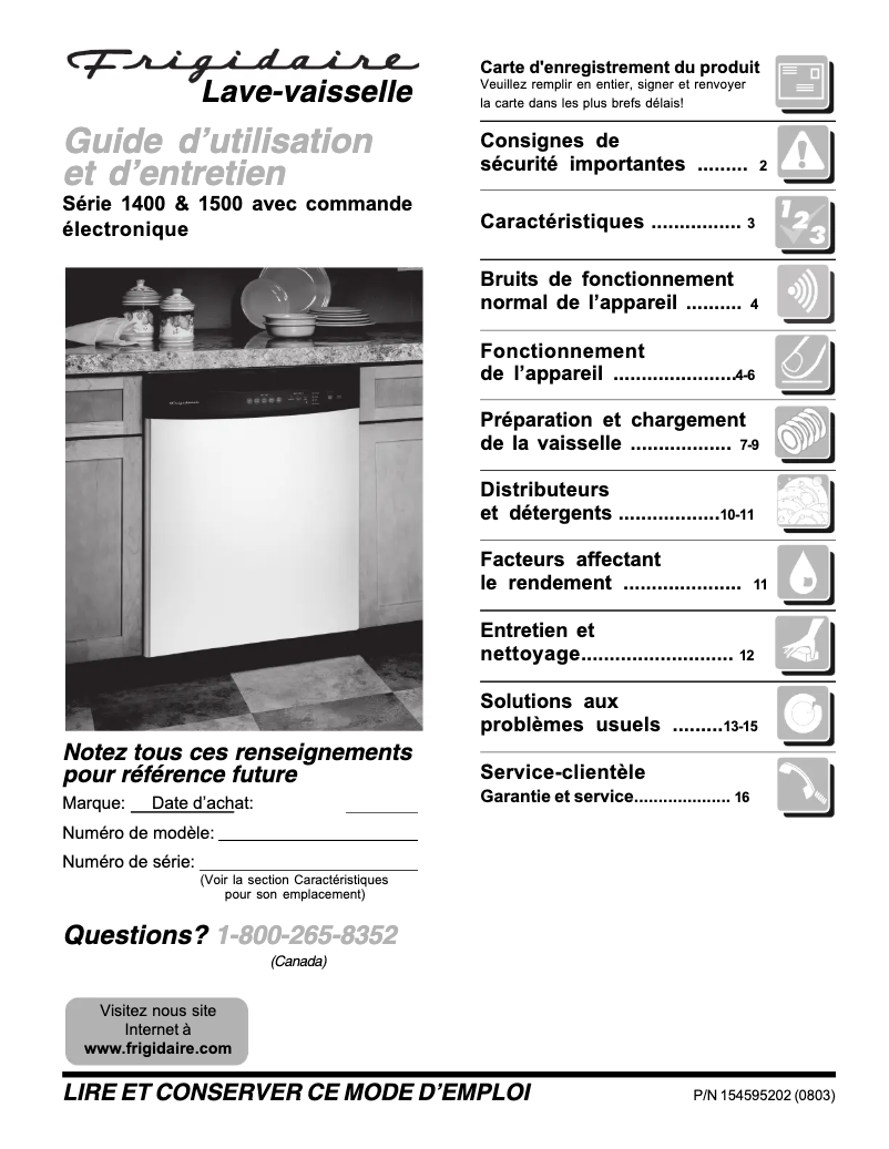 Page n°1 - Manuel utilisateur Frigidaire FDB520RHS