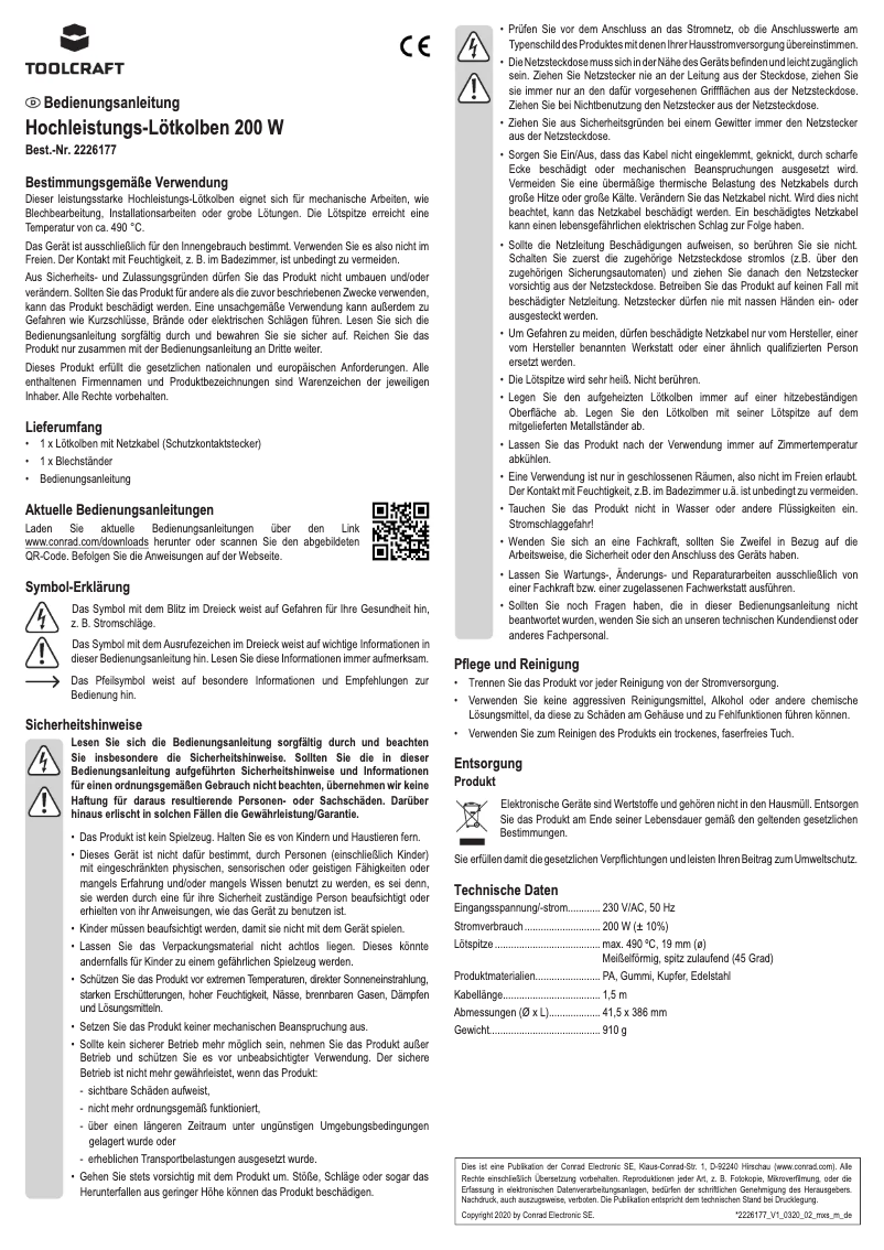 Page 1 de la notice Manuel utilisateur Toolcraft KB-200