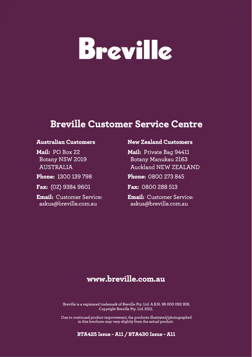 Page 1 de la notice Manuel utilisateur Breville the Bit More BTA430