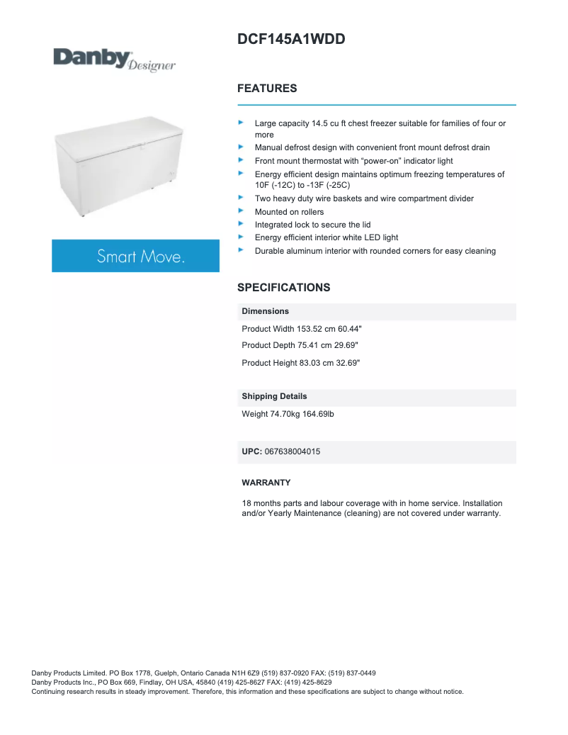 Page n°1 - Fiche technique Danby DCF145A1