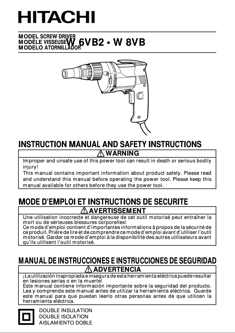 Page 1 de la notice Manuel utilisateur Hitachi W 6VB2