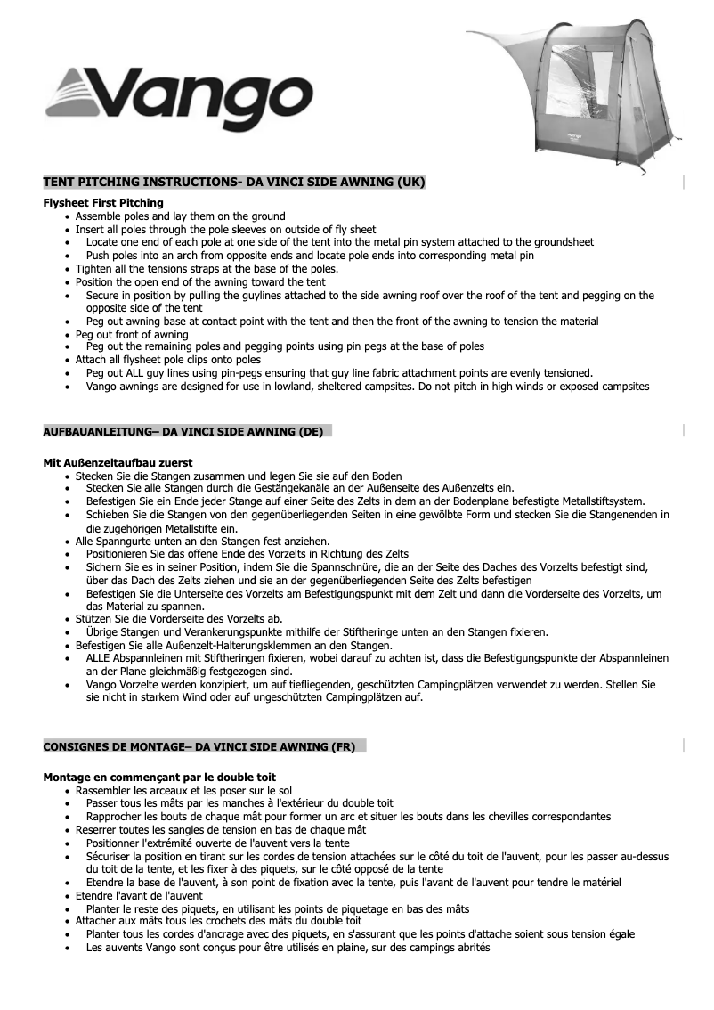 Página 1 del manual Manual de usuario Vango Da Vinci 500