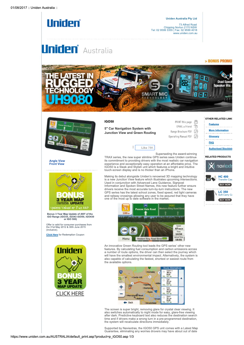 Page n°1 - Manuel utilisateur Uniden iGO 50