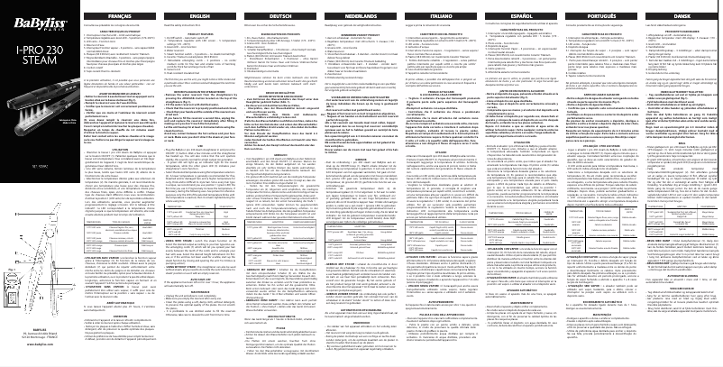 Page 1 de la notice Manuel utilisateur BaByliss Pro Steam 230 ST396E
