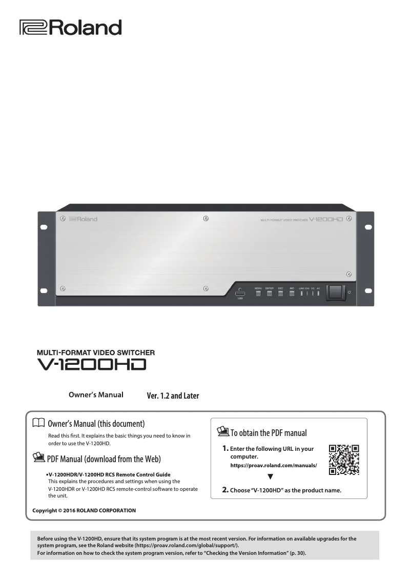 Page 1 de la notice Mode d'emploi Roland V-1200HD