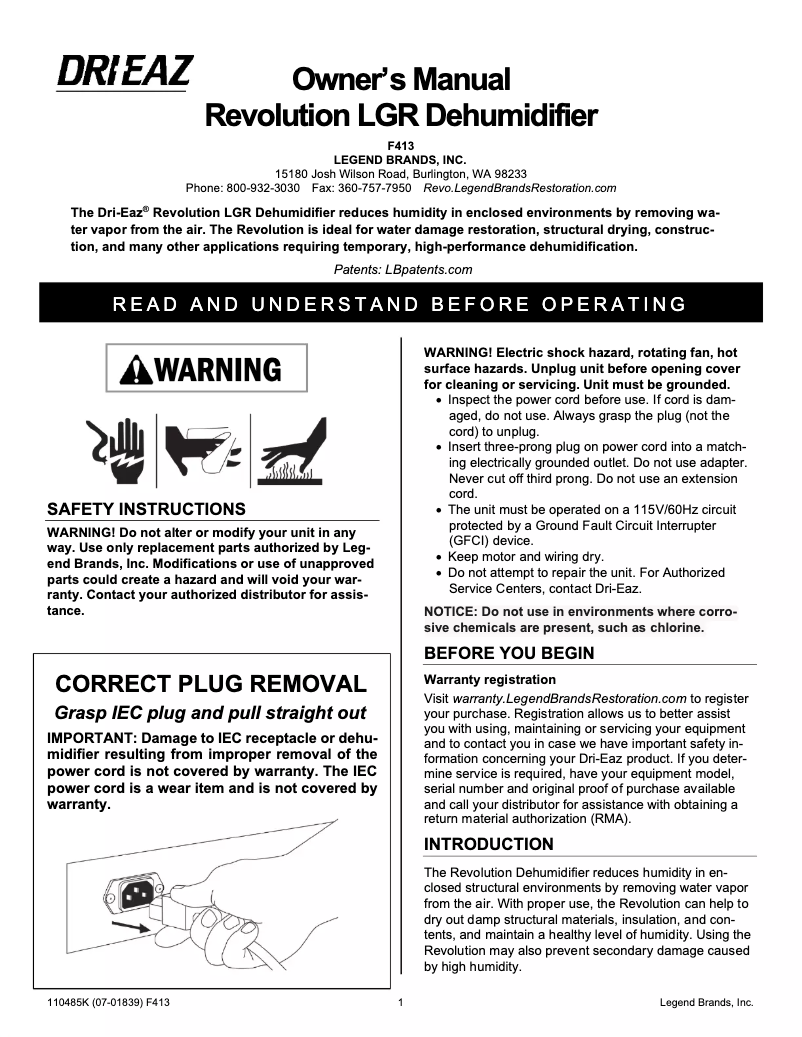 Image de la première page du manuel de l'appareil Revolution LGR