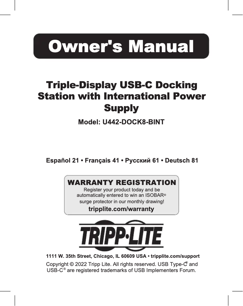 Page n°1 - Manuel utilisateur Tripp Lite U442-DOCK8-BINT