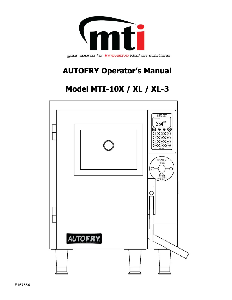 Page n°1 - Manuel utilisateur AutoFry MTI-10X