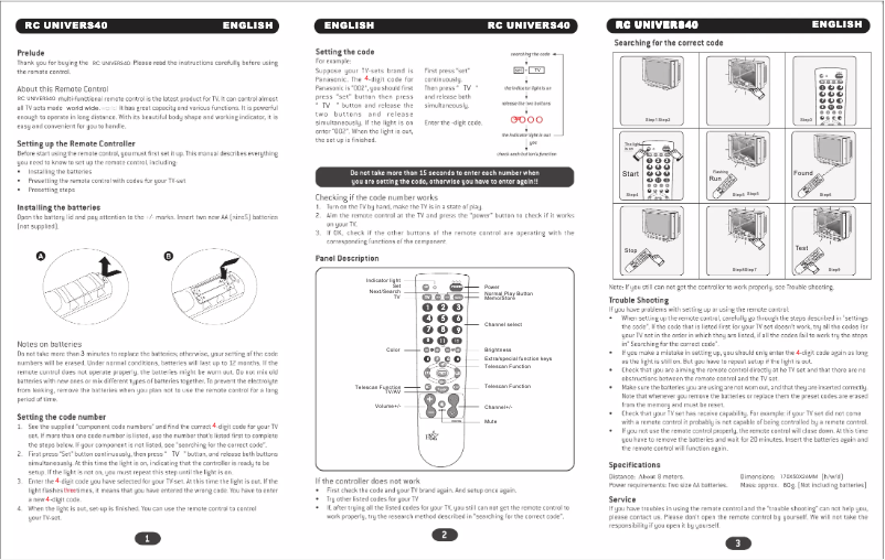 Page 1 of the manual User Manual HQ RC UNIVERS40
