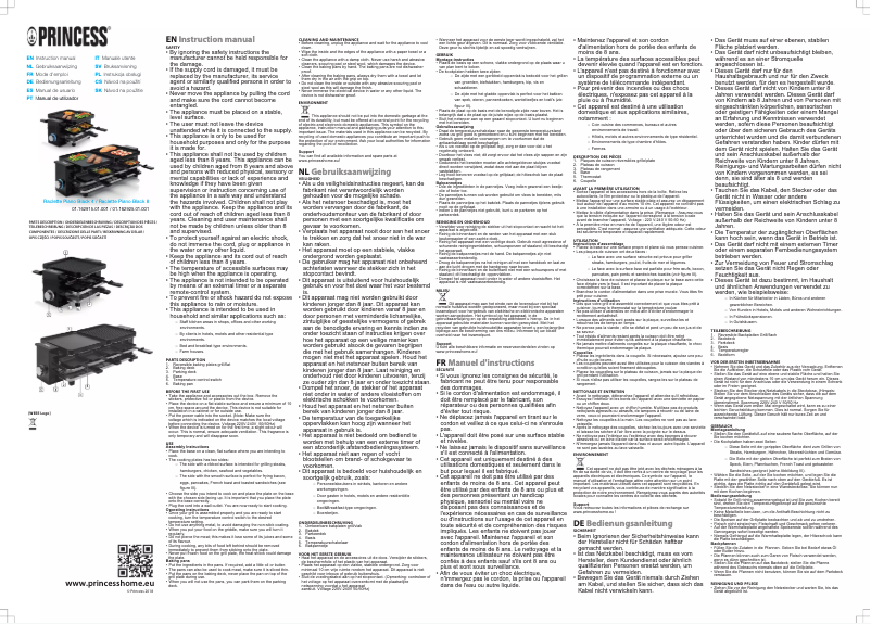 Page 1 de la notice Manuel utilisateur Princess Raclette 162925